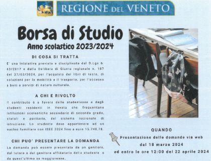 Regione del Veneto - Borsa di Studio anno scolastico 2023/2024
