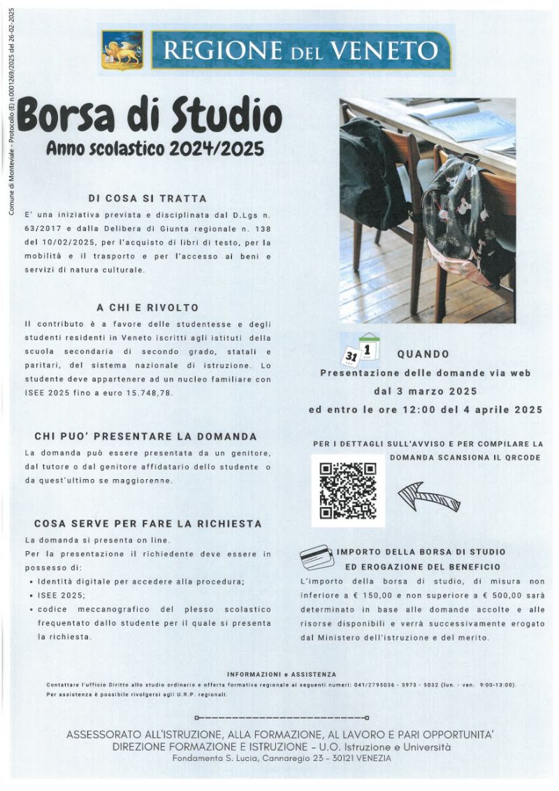 Borsa di studio 2024-2025. Regione Veneto.
